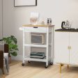 3-Tier Kitchen Island Cart Rolling Service Trolley with Bamboo Top-White Online Sale