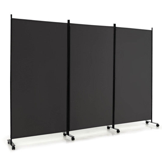 3 Panel Folding Room Divider with Lockable Wheels-Gray Online Sale