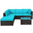 6 Pieces Outdoor Patio Rattan Furniture Set Sofa Ottoman-Turquoise Online Hot Sale