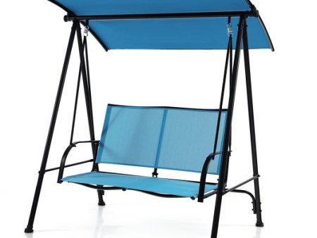 2-Seat Outdoor Canopy Swing with Comfortable Fabric Seat and Heavy-duty Metal Frame-Navy For Cheap