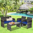 4 Pieces Patio Rattan Furniture Set with Glass Table and Loveseat-Navy Online