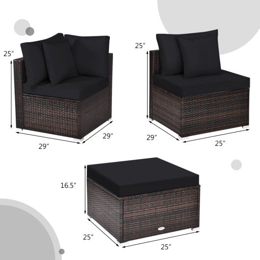 4 Pieces Ottoman Garden Patio Rattan Wicker Furniture Set with Cushion-Black Online now