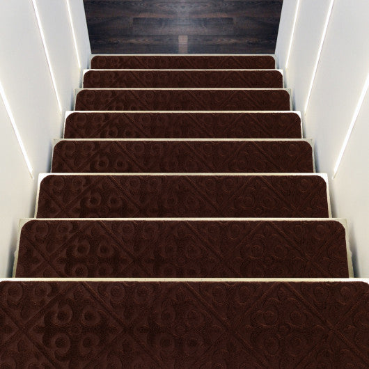 15Pcs Indoor Non-Slip Stair Carpet Mats for Wooden Steps-Brown Online Hot Sale