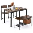 4 Pieces Rustic Dining Table Set with 2 Chairs and Bench-Rustic Brown For Sale