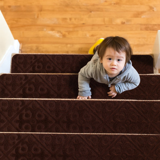 15Pcs Indoor Non-Slip Stair Carpet Mats for Wooden Steps-Brown Online Hot Sale