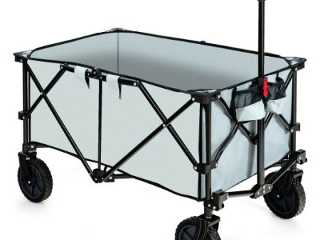 Outdoor Folding Wagon Cart with Adjustable Handle and Universal Wheels-Gray Online