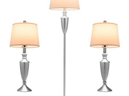 3 Piece Lamp with Set Modern Floor Lamp and 2 Table Lamps-Silver Online Hot Sale