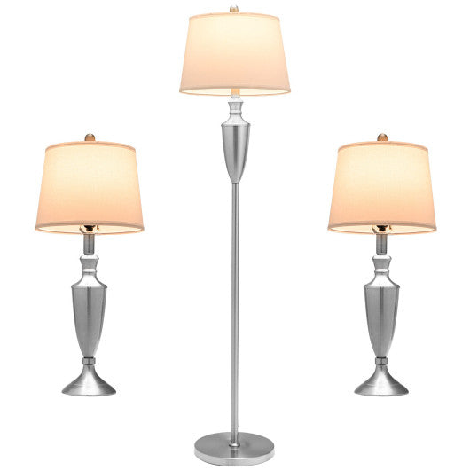 3 Piece Lamp with Set Modern Floor Lamp and 2 Table Lamps-Silver Online Hot Sale