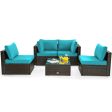 5 Pieces Cushioned Patio Rattan Furniture Set with Glass Table-Turquoise For Discount