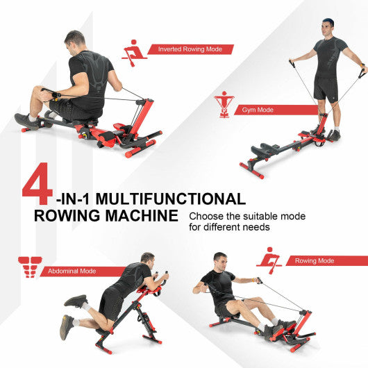 4-in-1 Folding Rowing Machine with Control Panel for Home Gym Sale