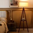 Tripod Floor Lamp Wood Standing Lamp with Flaxen Lamp Shade and E26 Lamp Base-Brown Sale