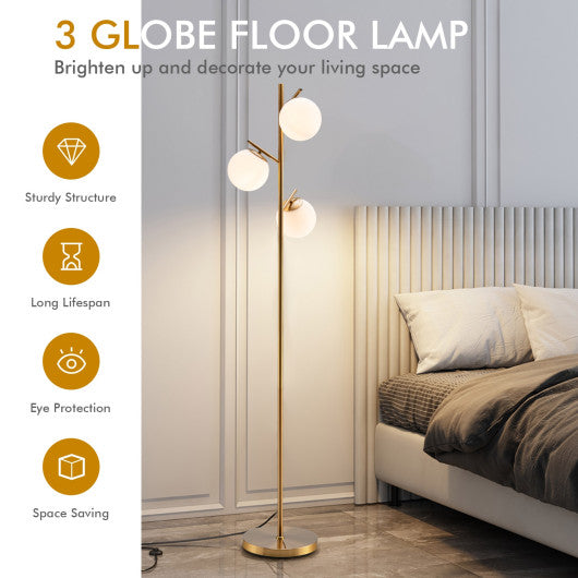 3-Globe Floor Lamp with Foot Switch and Bulb Bases-Golden Online