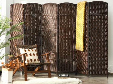 6.5Ft 6-Panel Weave Folding Fiber Room Divider Screen-Brown Fashion