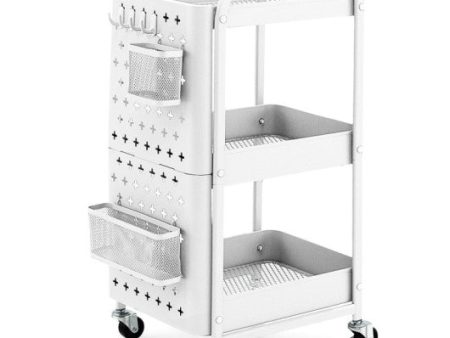 3-Tier Utility Storage Cart with DIY Pegboard Baskets-White For Discount