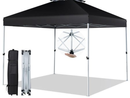 2-Tier 10 x 10 Feet Pop-up Canopy Tent with Wheeled Carry Bag-Black For Sale