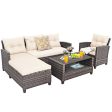 4 Pieces Patio Rattan Furniture Set with Cushion and Table Shelf-Off White For Discount