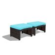 2 Pieces Patio Rattan Ottomans with Soft Cushion for Patio and Garden-Turquoise Fashion